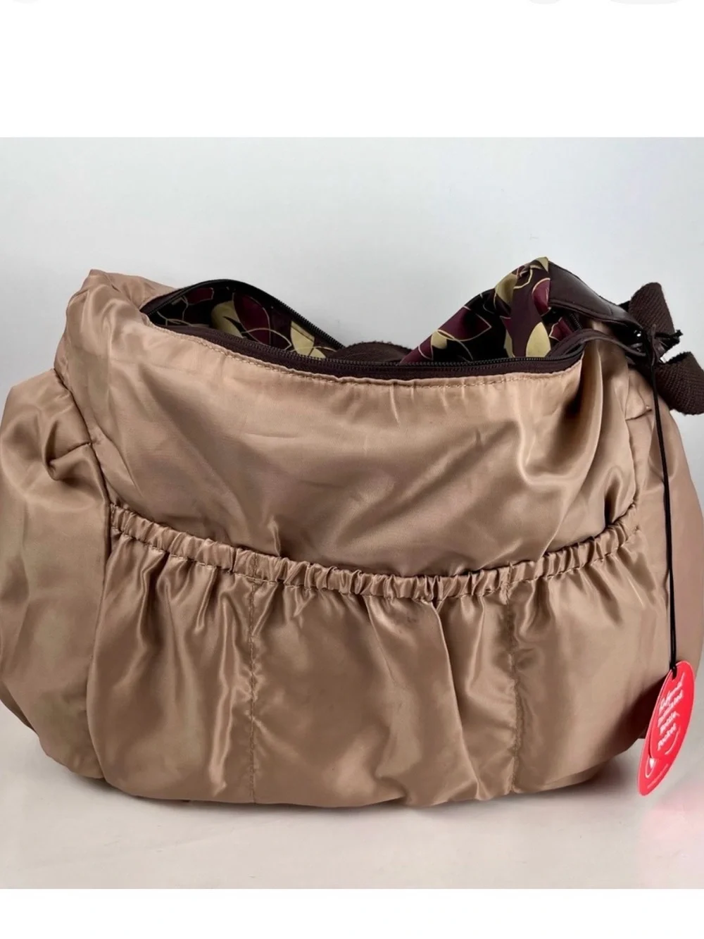 Babymel Brown Diaper Bag with Yellow and Burgundy Leaf Print